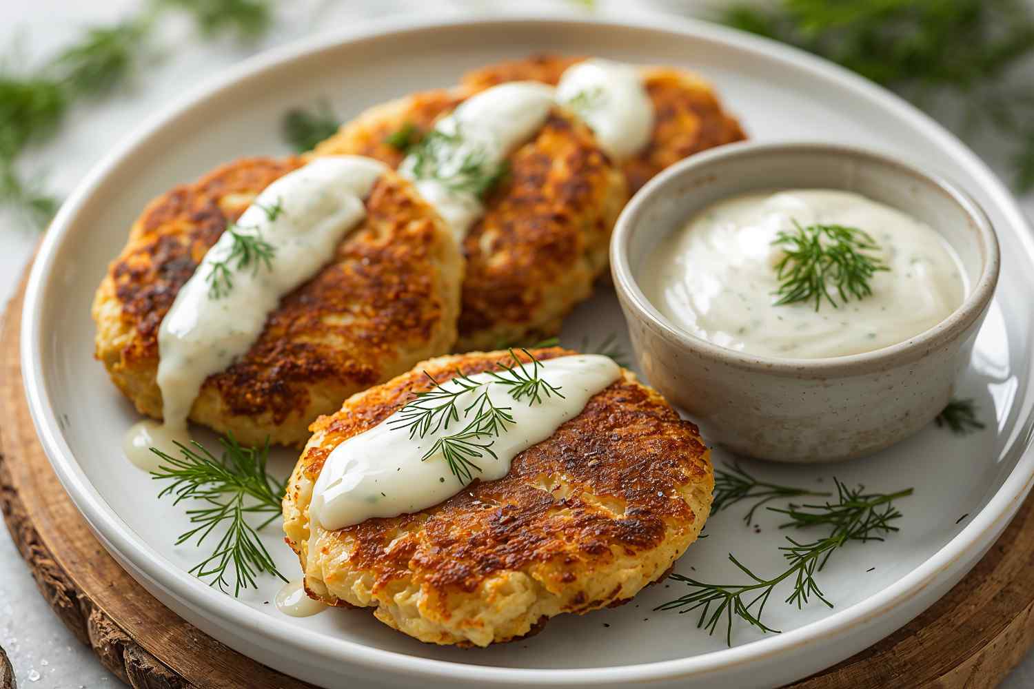 Cisco Fish Cakes with Dill Sauce