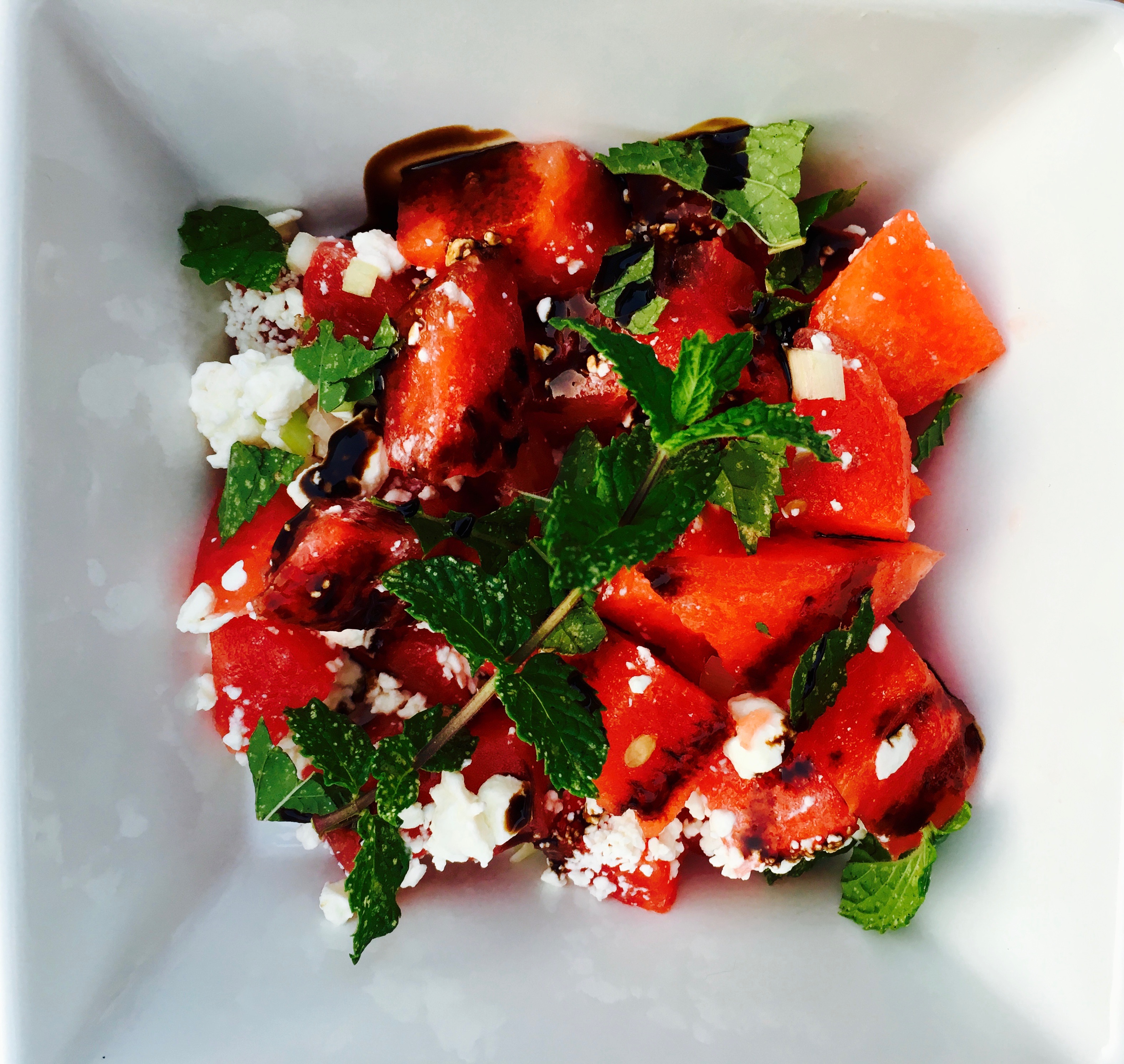 Minted Watermelon and Feta Salad with Balsamic Glaze