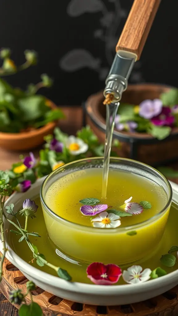 Transparent Herb Broth with Edible Flowers