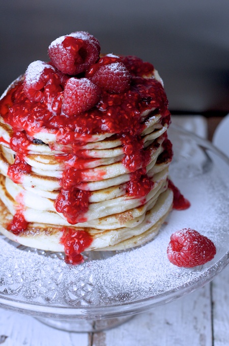 Stacked Buttermilk Pancakes with Fresh Raspberry Compote