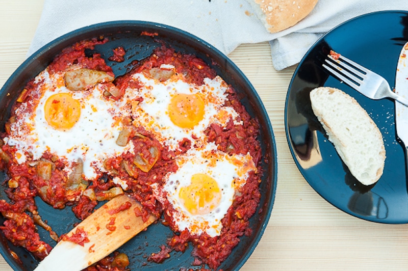 Sunny-Side Up Eggs with Tomato and Basil