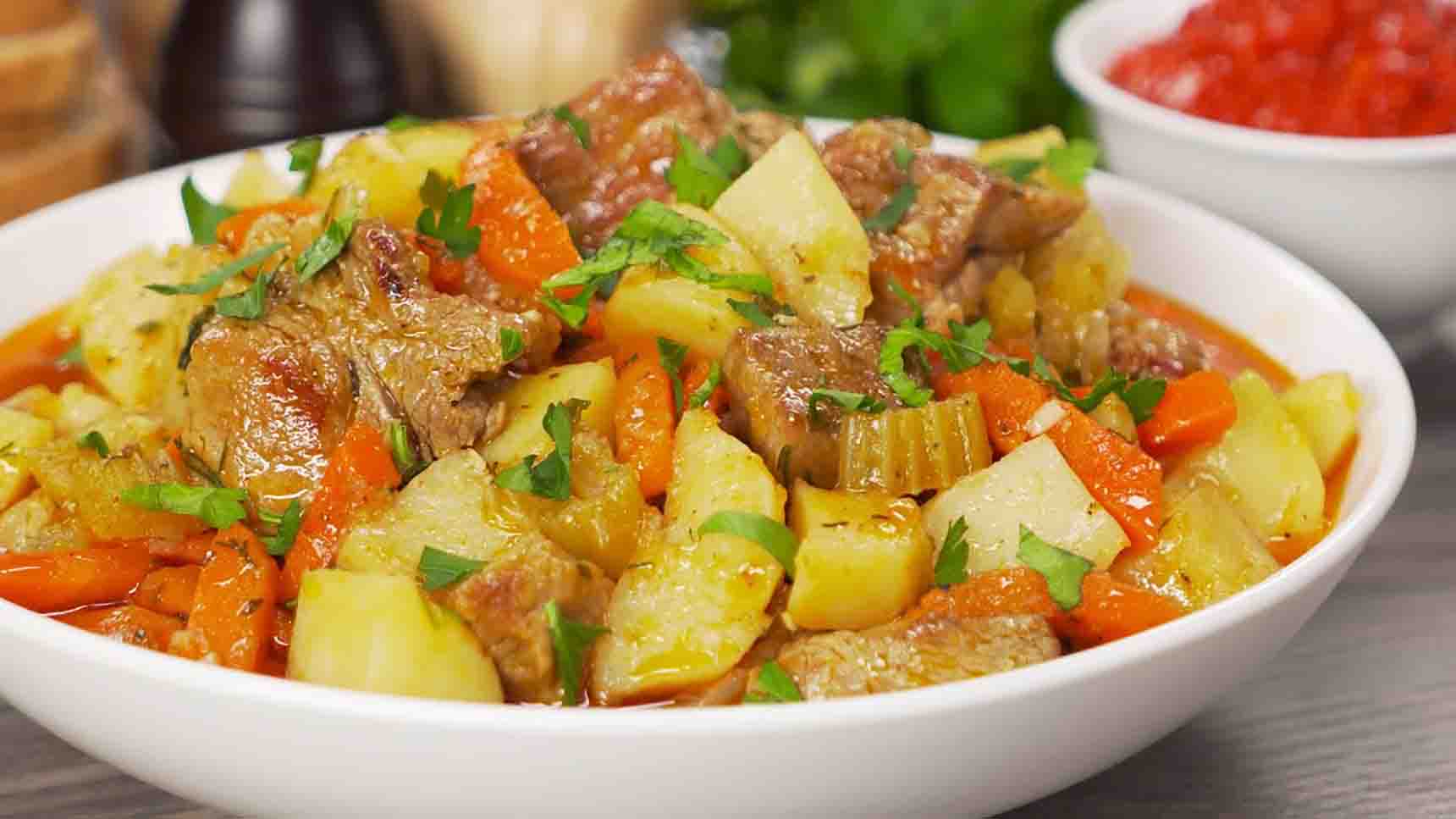 One-Pot Pork Stew with Sweet Potatoes and Sofrito