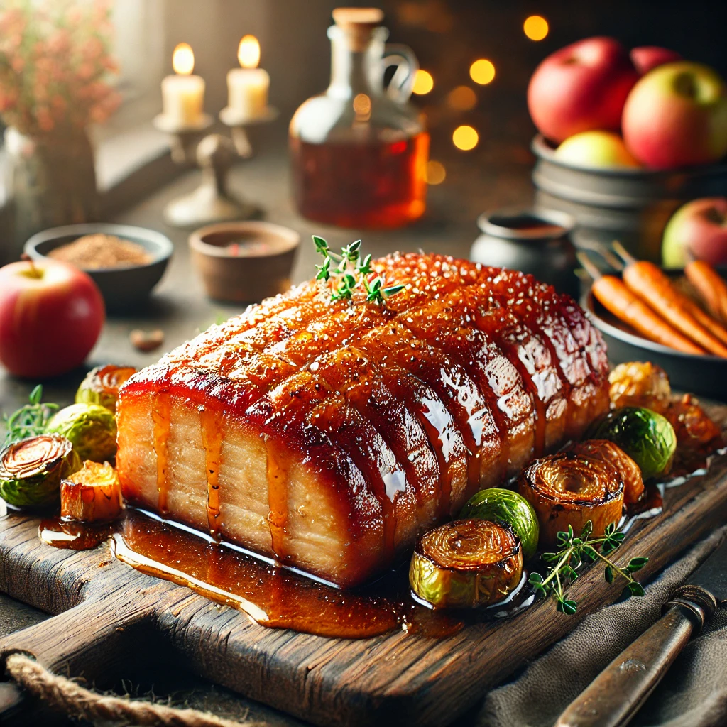 Slow-Cooked Pork Belly with Apple and Cider Glaze