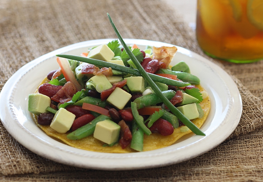 Smoky Plantain and Black Bean Tostadas with Avocado