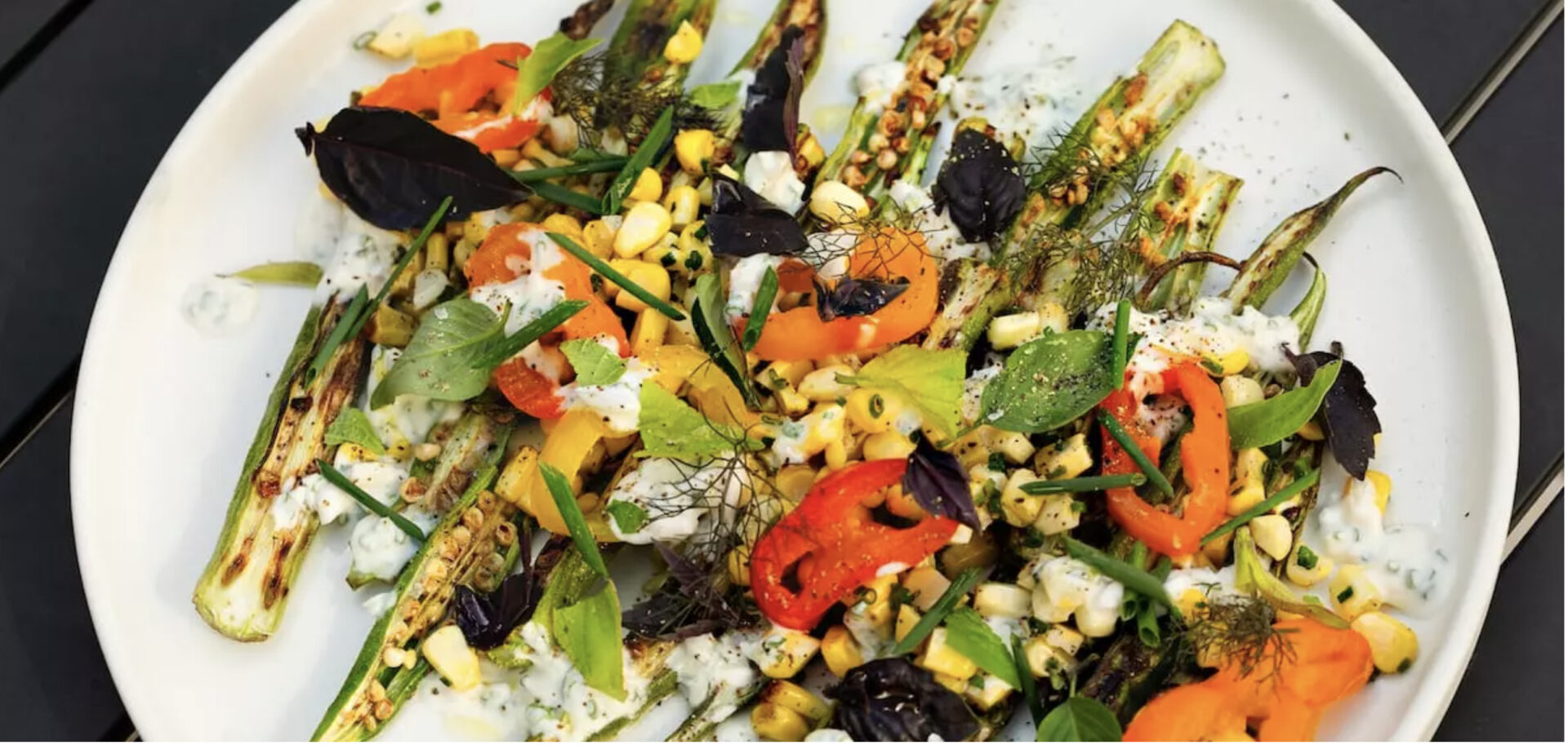 Grilled Okra and Corn Salad with Buttermilk Dressing