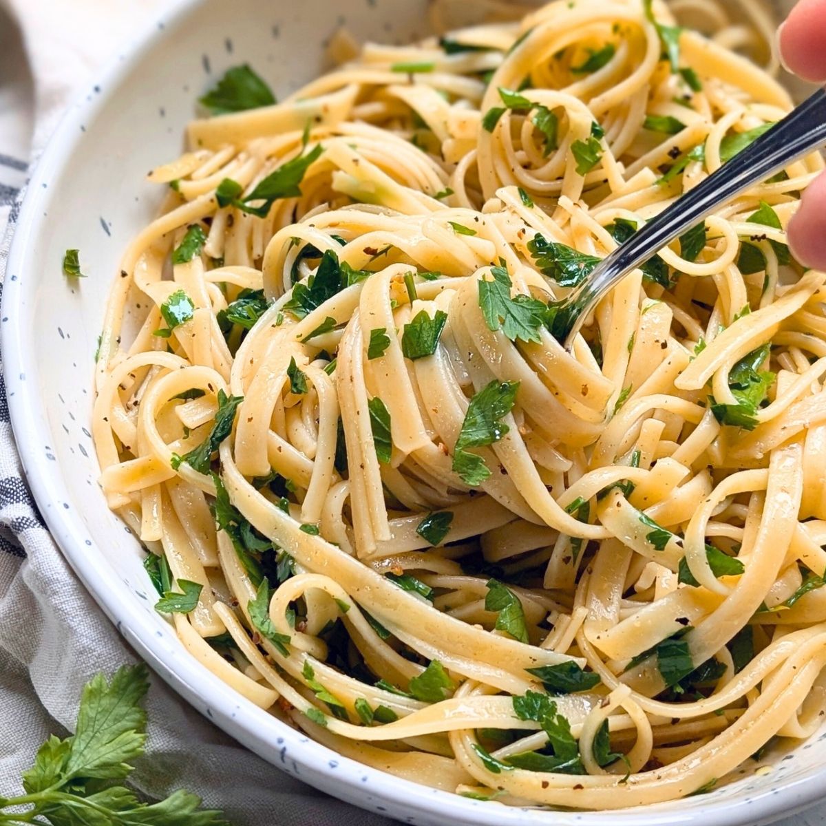 Stir-Fried Pasta with Garlic and Fresh Parsley