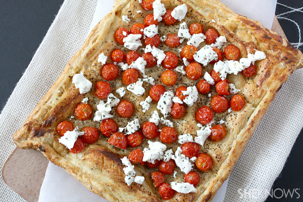 Basil-Crust Tomato Tart with Herbed Goat Cheese