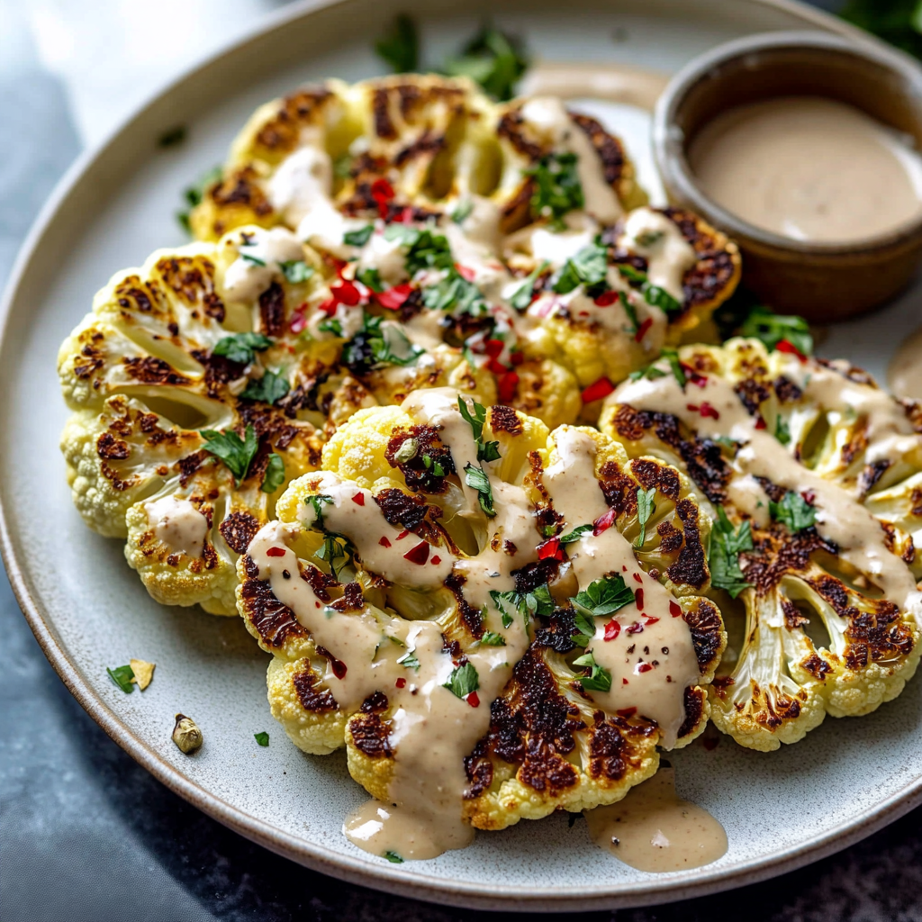 Turmeric-Roasted Cauliflower Steaks with Tahini Drizzle