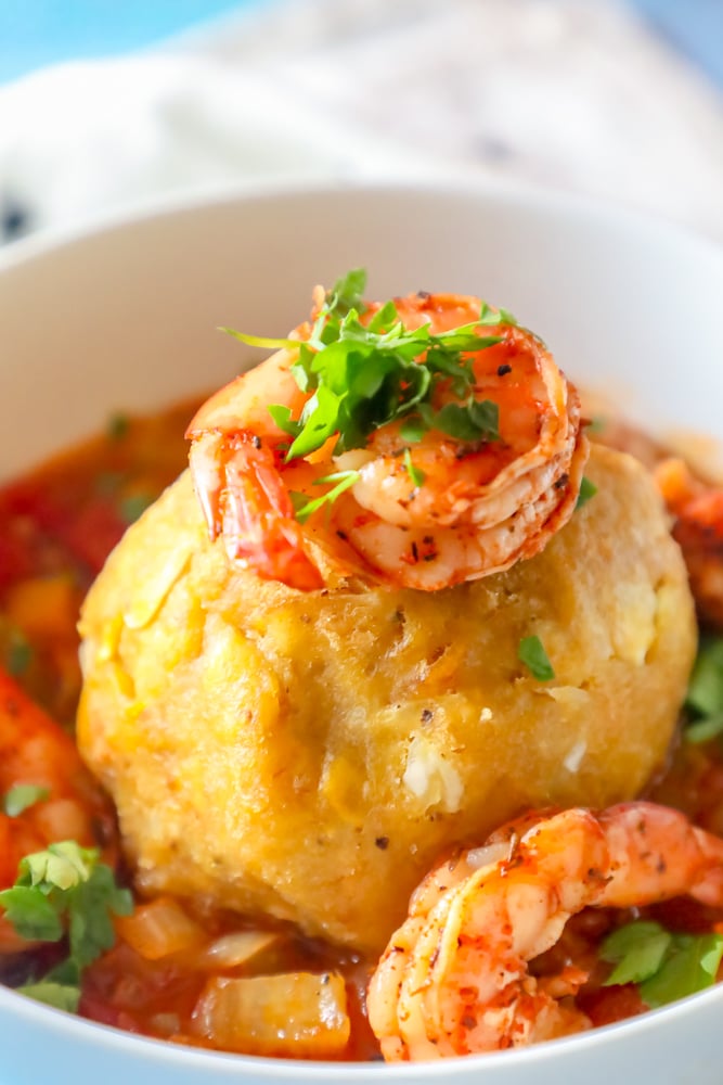 Mofongo with Ripe Plantains and Sautéed Shrimp