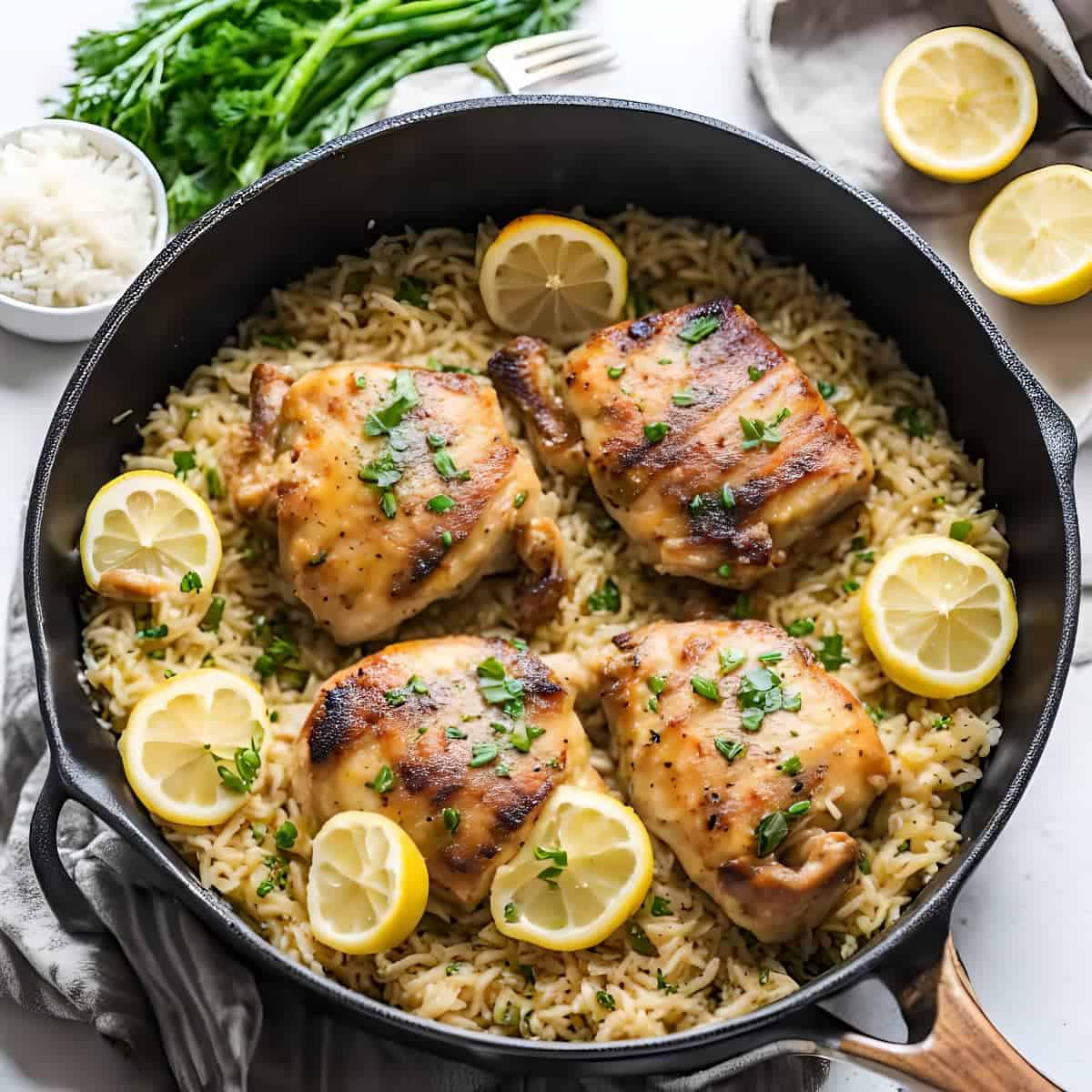 One-Pot Lemon-Garlic Chicken and Jasmine Rice