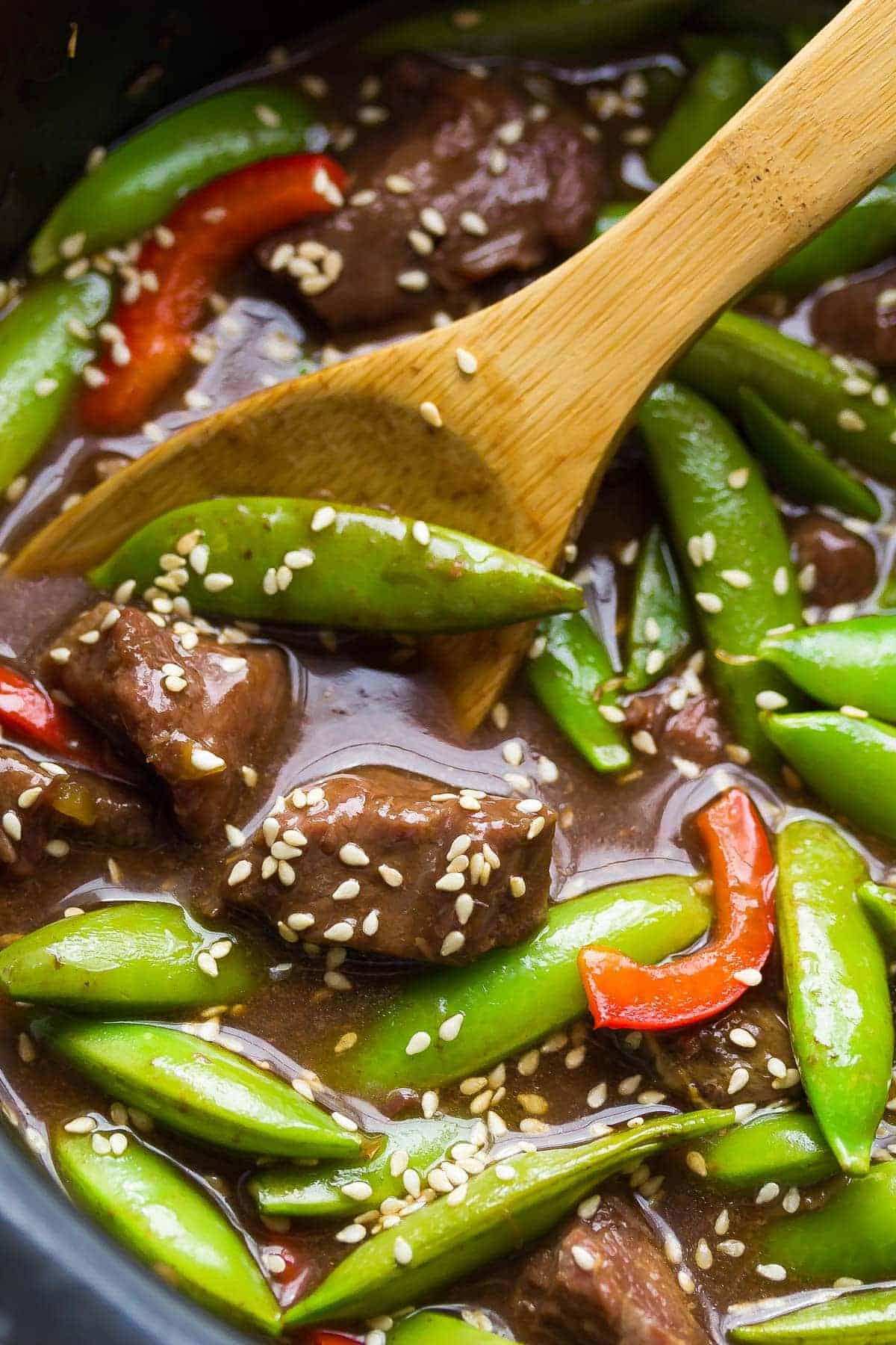 Sesame-Ginger Beef with Snap Peas