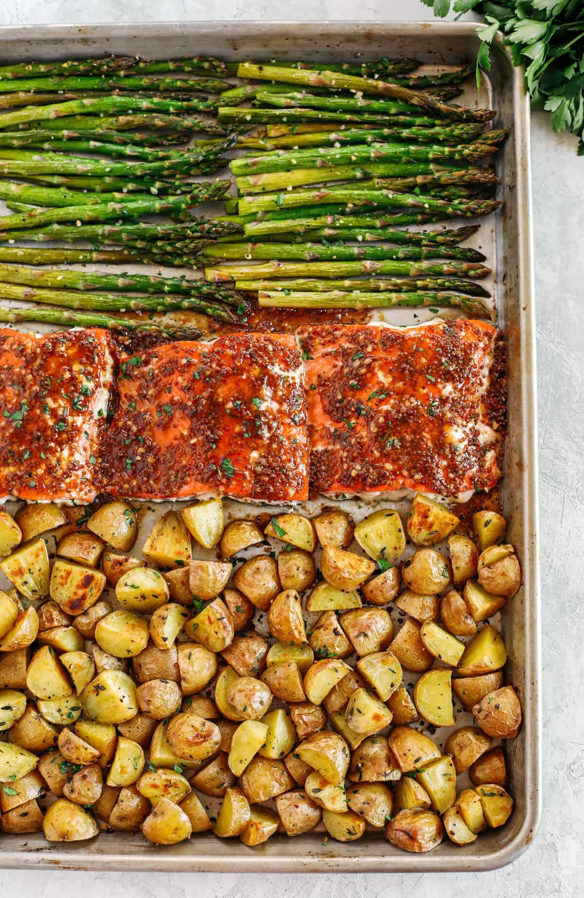 Sheet Pan Maple-Glazed Salmon with Roasted Asparagus and Potatoes