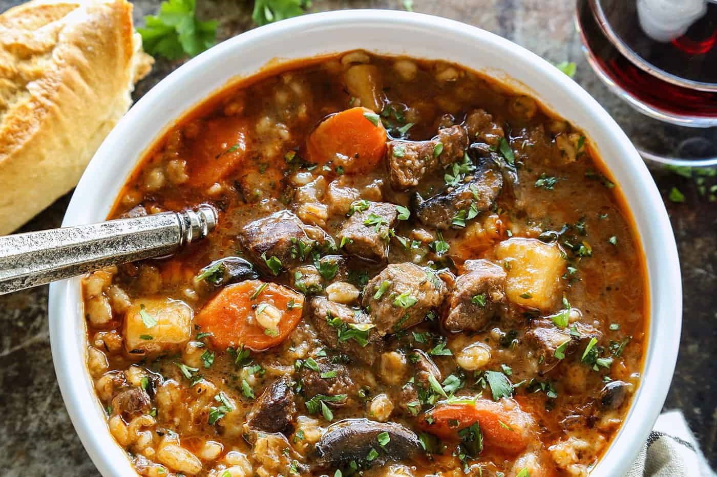 Slow-Simmered Beef and Barley Stew with Dried Apples
