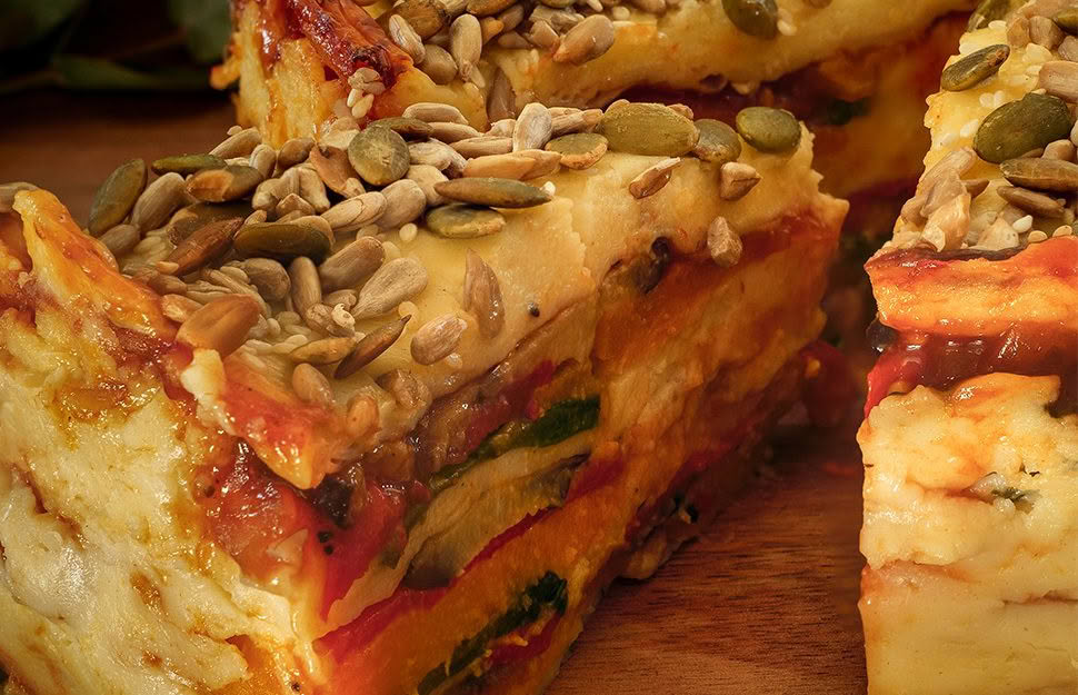 Vegetable House Stack with Herbed Cheese Roof