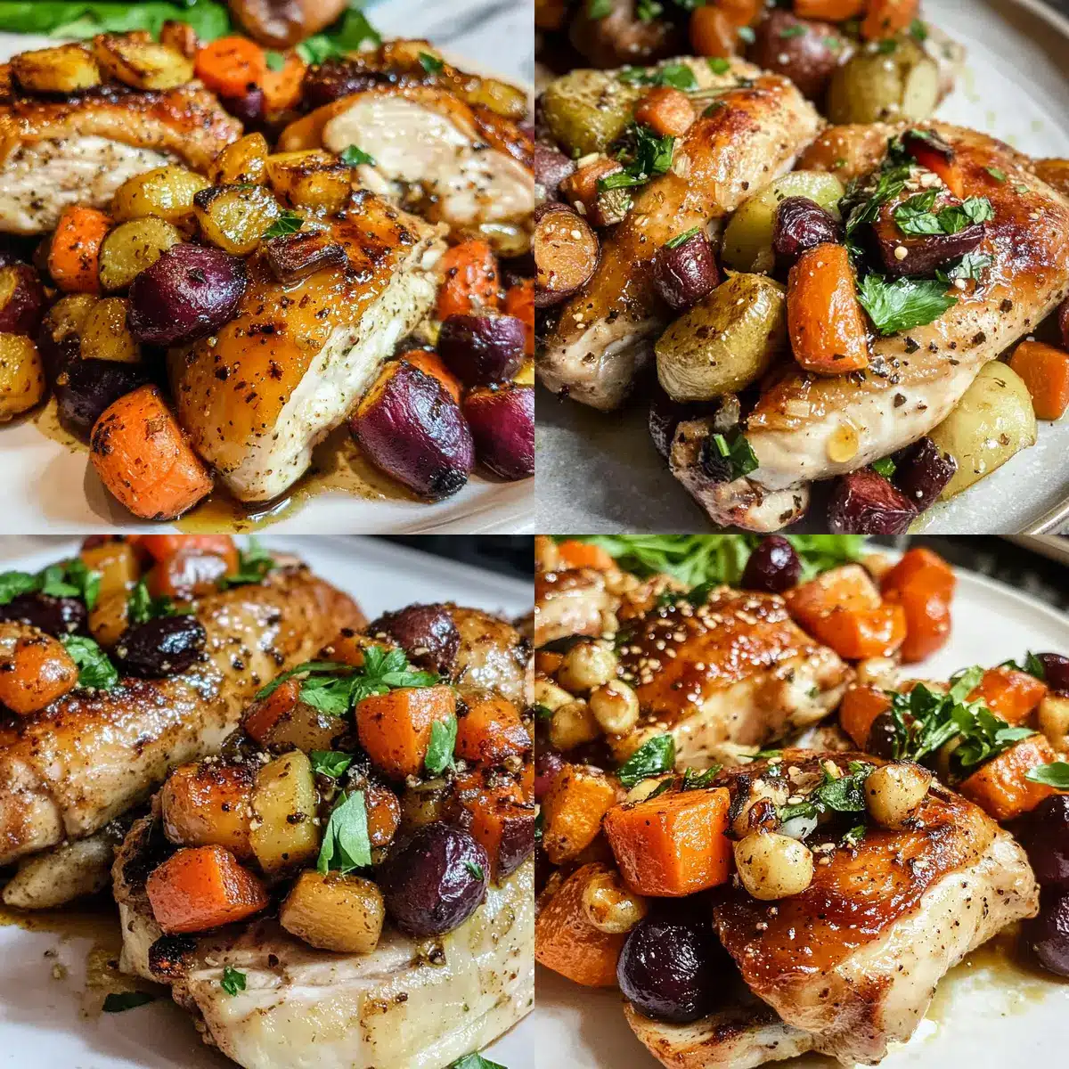 Honey-Mustard Pan-Seared Chicken Thighs with Roasted Root Vegetables