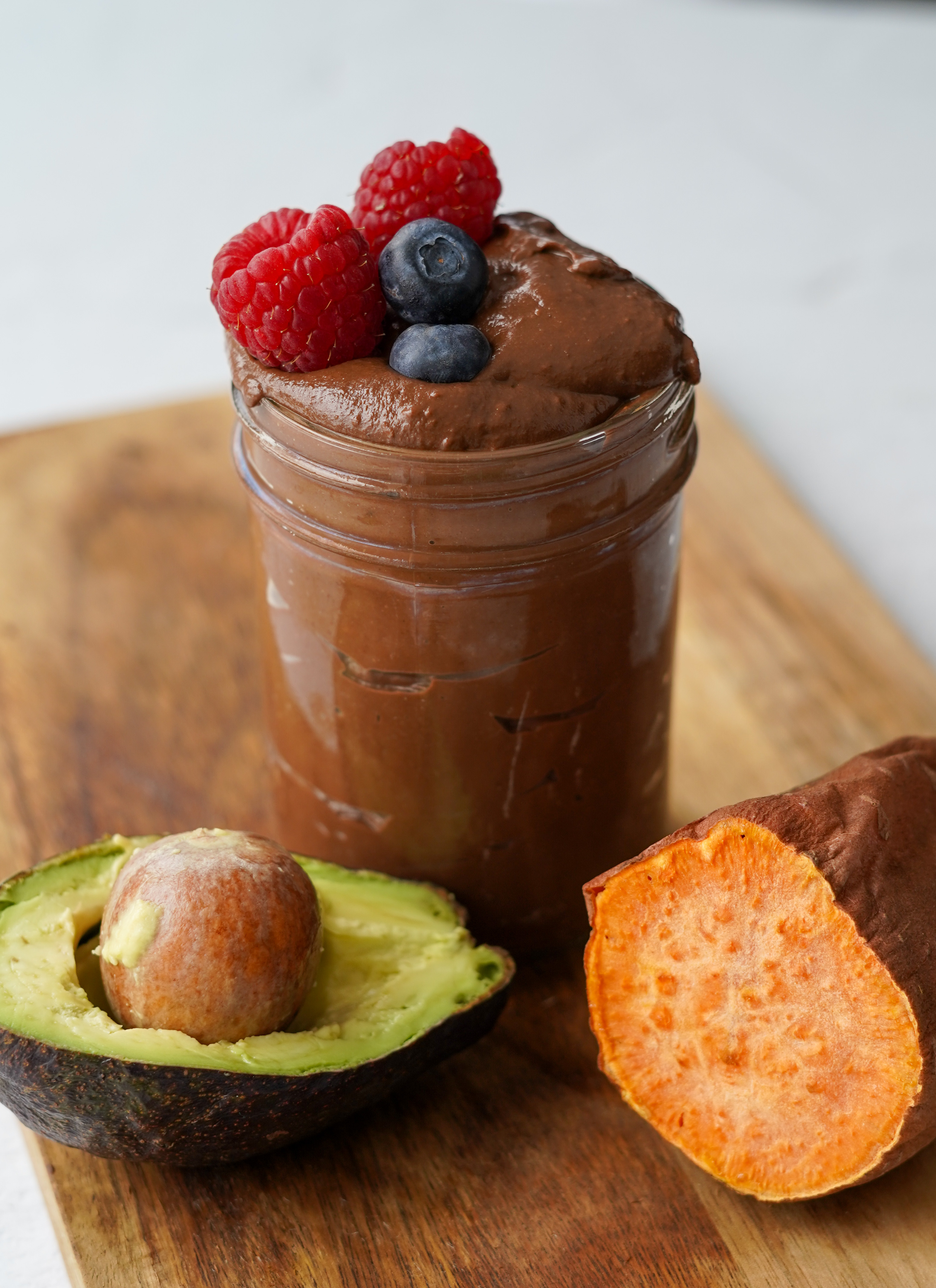 Avocado-Chocolate Mousse with Berry Compote