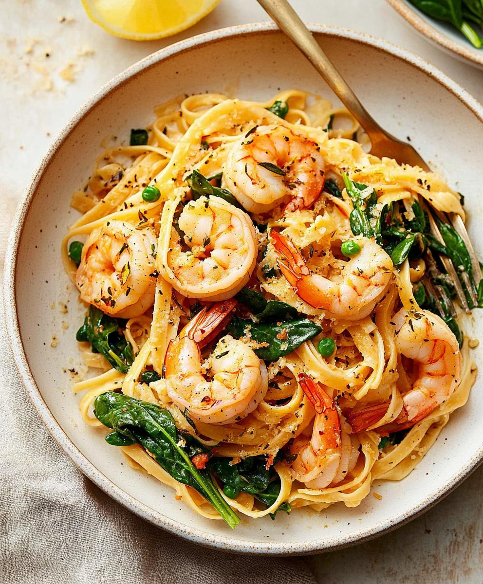One-Pot Lemon Garlic Shrimp Pasta with Spinach