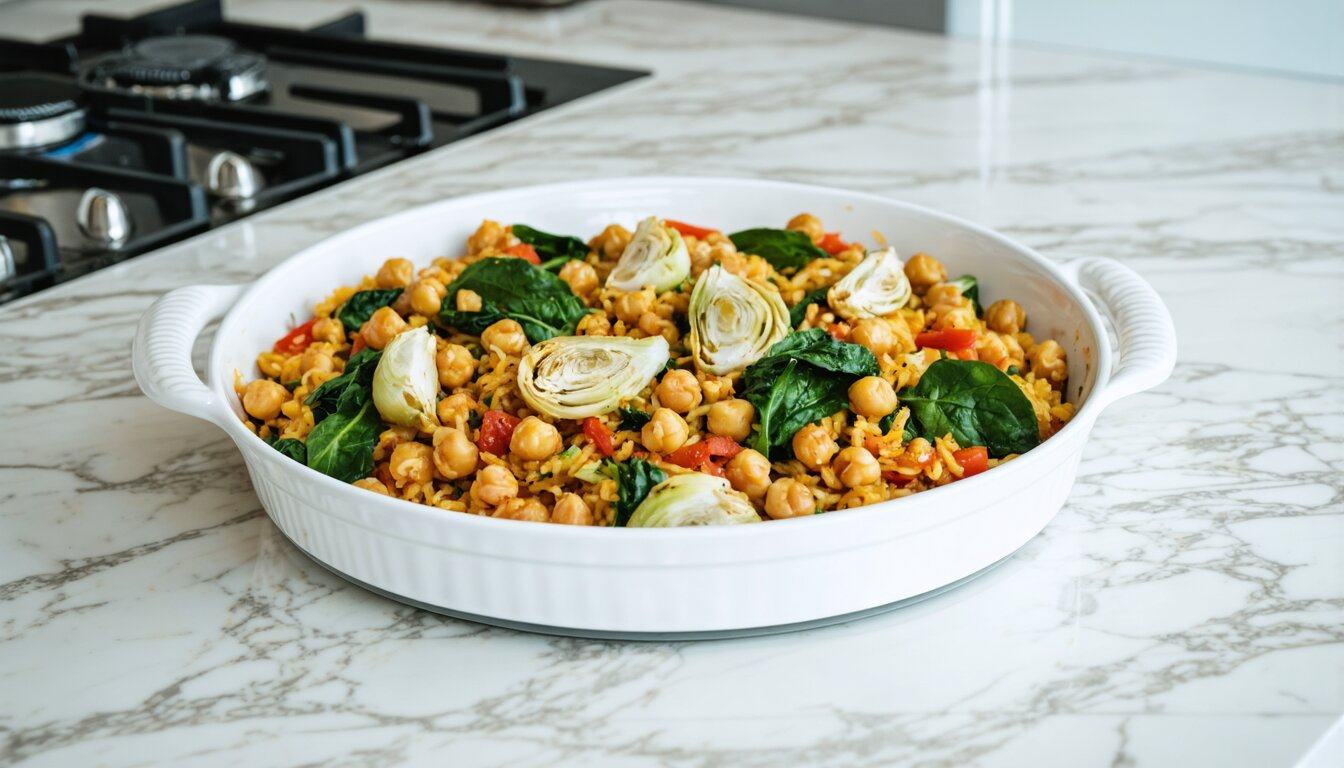 Spanish-Style Chickpea and Spinach Paella