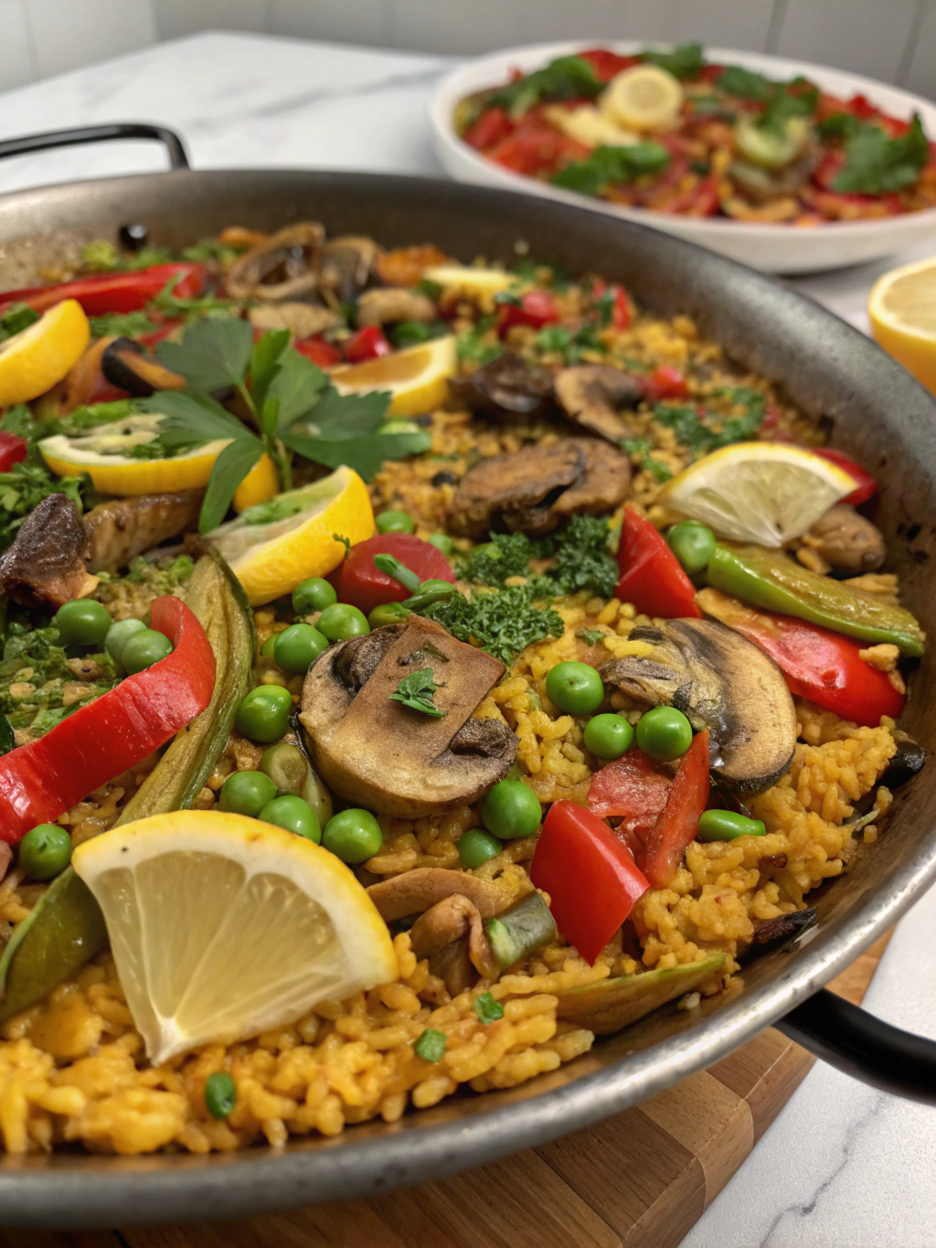 Saffron Mushroom and Artichoke Paella
