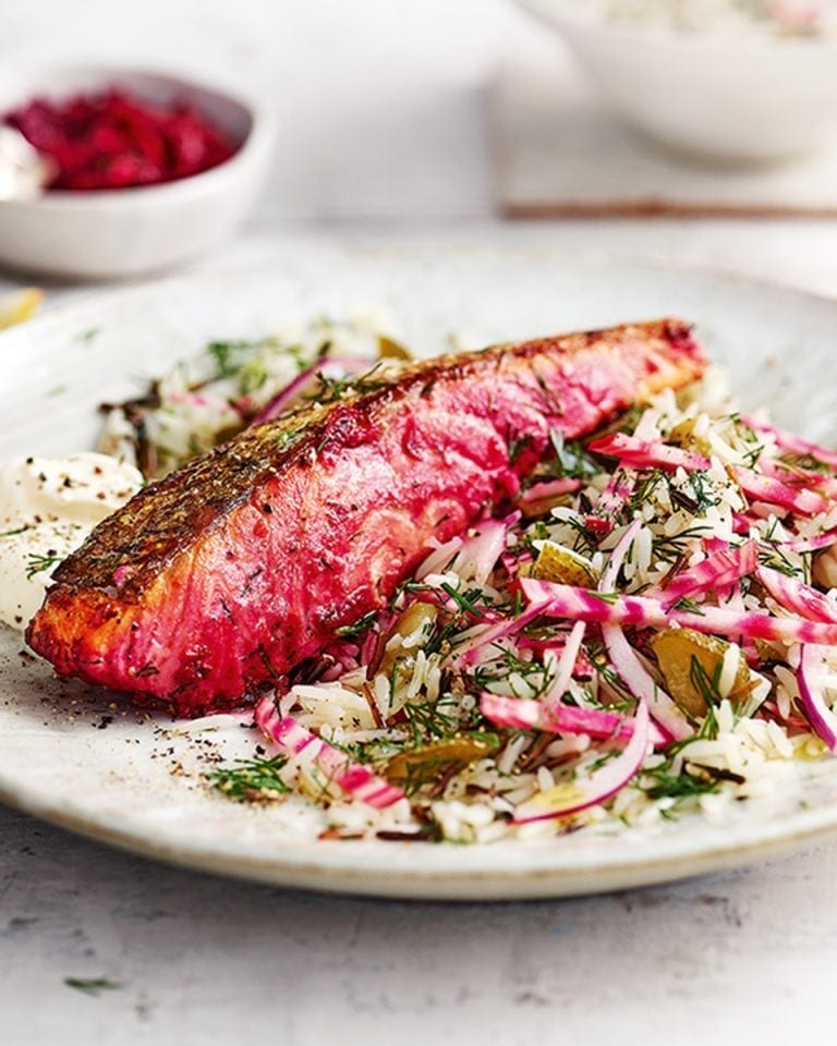 Salmon with Beetroot Citrus Emulsion