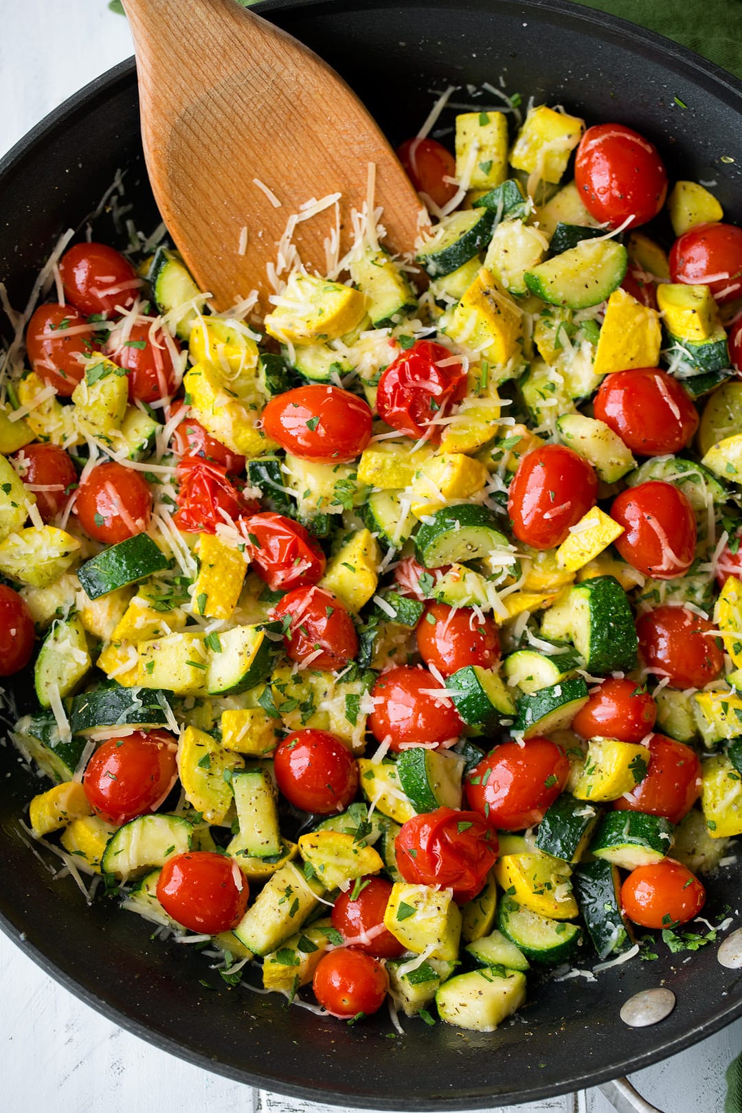 Sautéed Zucchini and Cherry Tomatoes with Parmesan