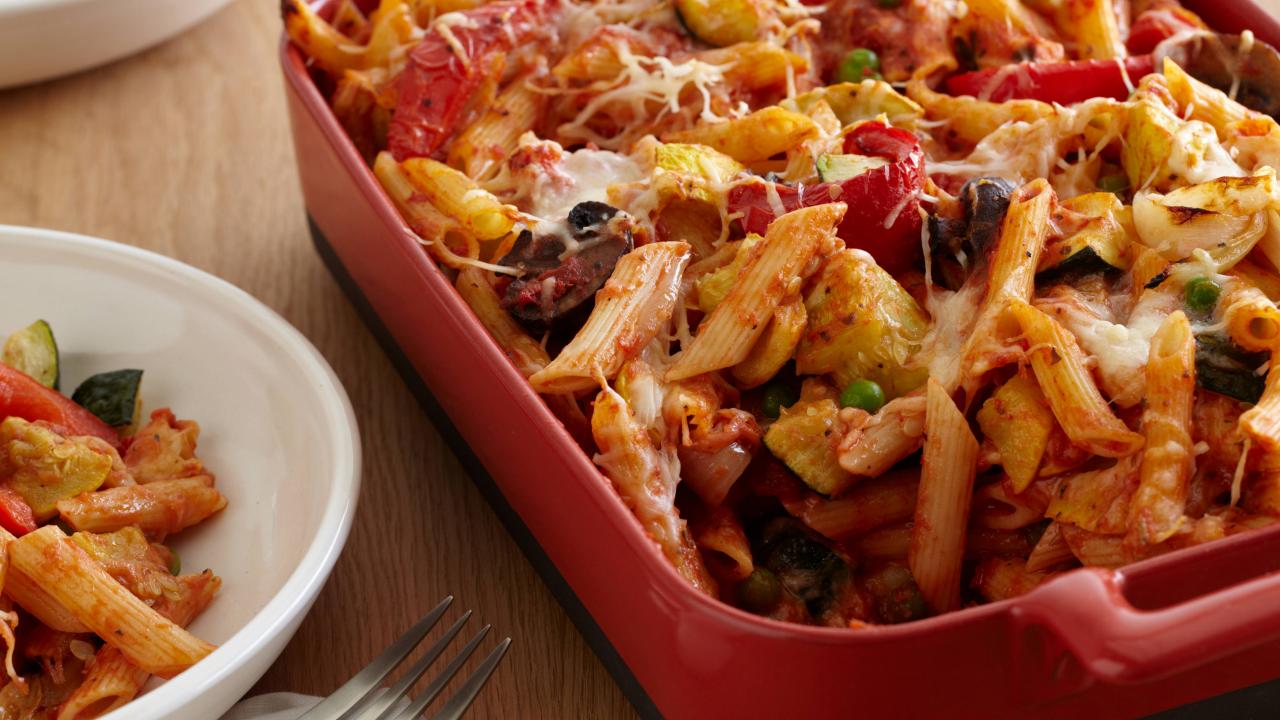 Tomato Cream Baked Penne with Roasted Vegetables