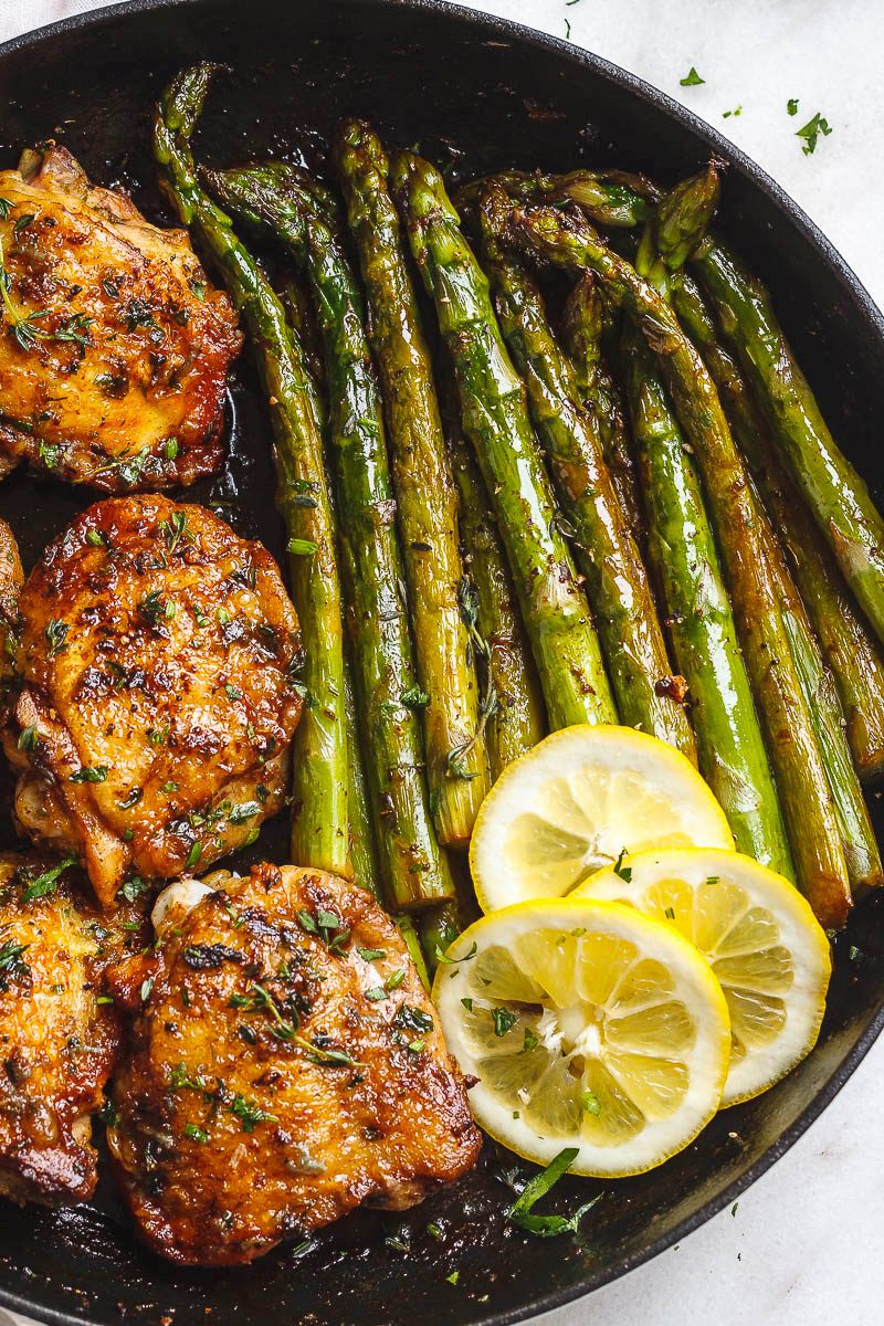 Sheet Pan Garlic-Herb Chicken Thighs with Asparagus