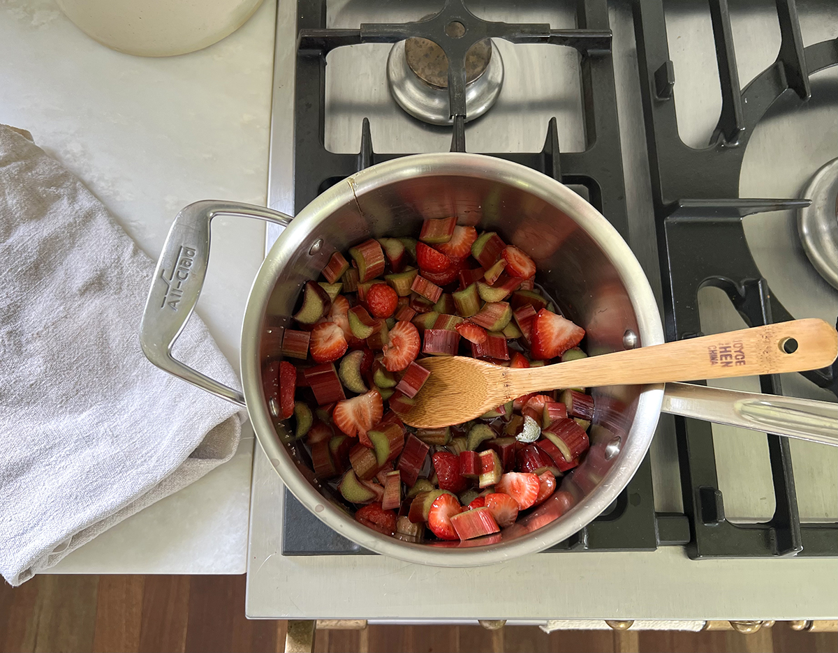 Pan-Fried Coconut Pancakes with Strawberry-Rhubarb Compote