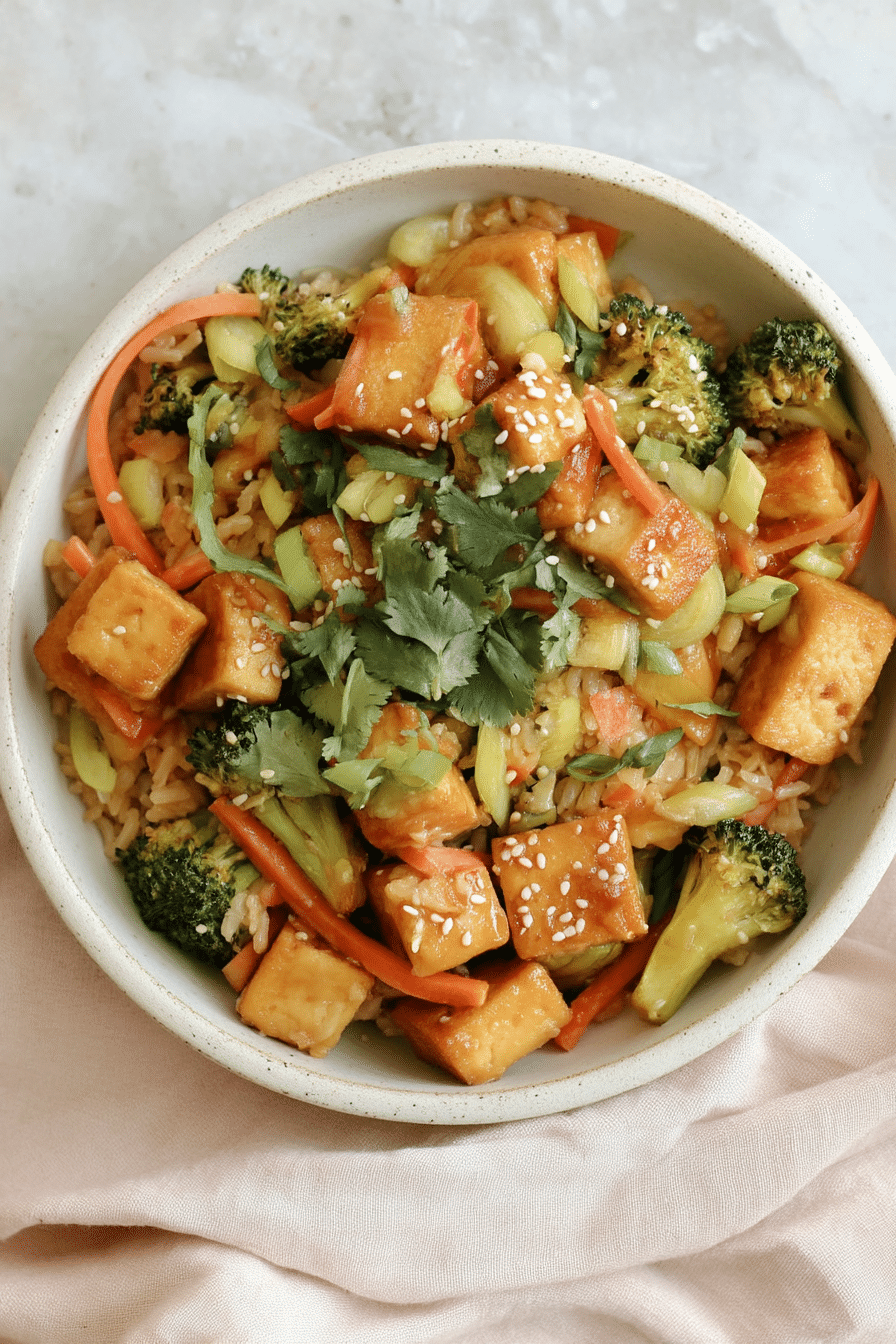 One-Pot Miso-Glazed Tofu with Rice and Broccoli