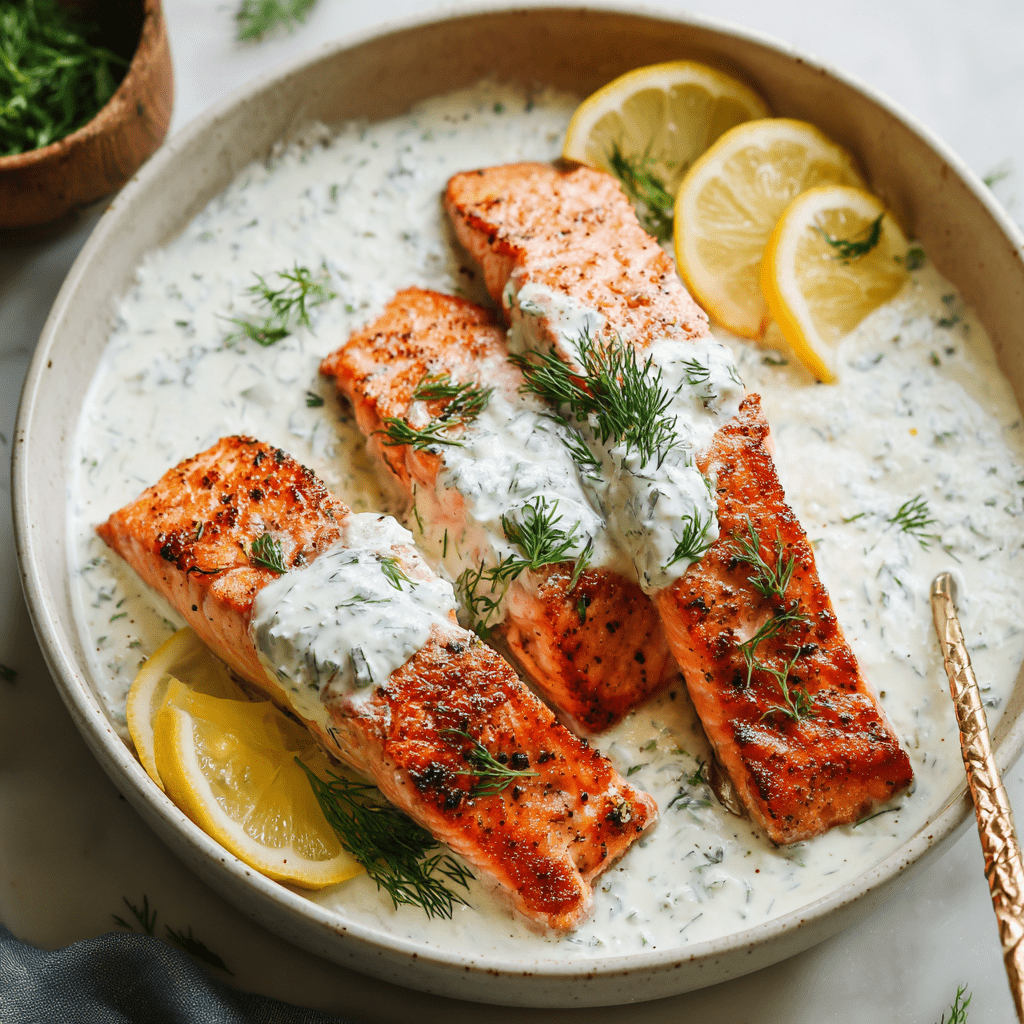 Pan-Seared Salmon with Dill-Yogurt Sauce