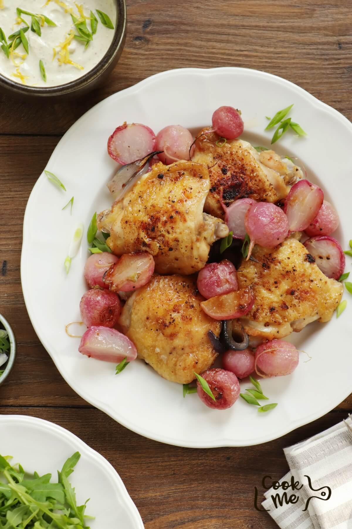 Garlic-Herb Chicken Thighs with Roasted Radishes