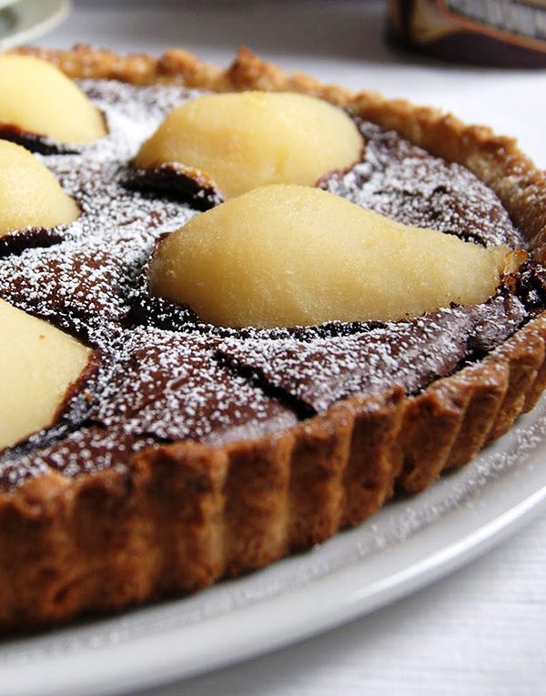 Belgian Chocolate and Pear Tart with Vanilla Crème Fraîche
