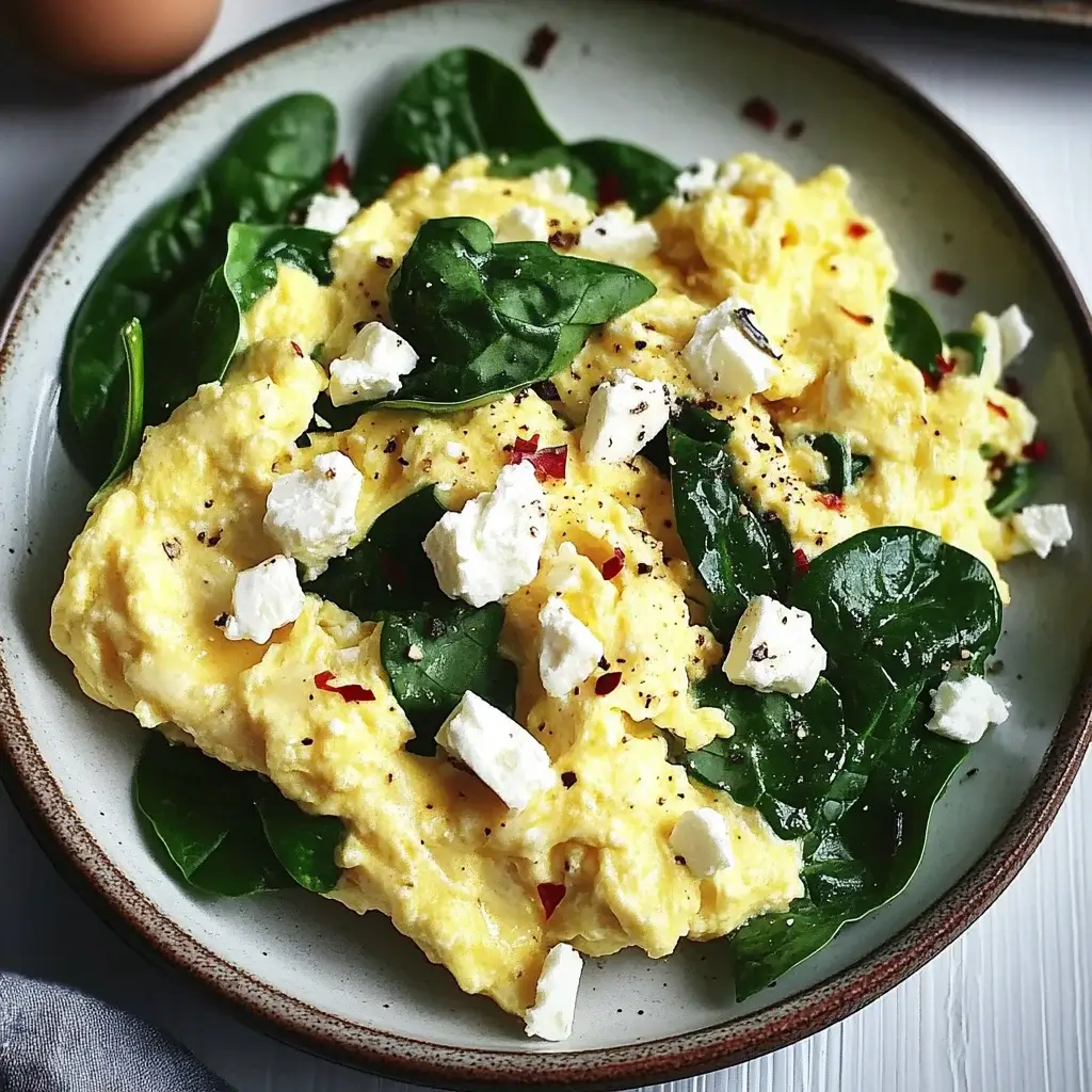 Skillet Scrambled Eggs with Spinach and Feta