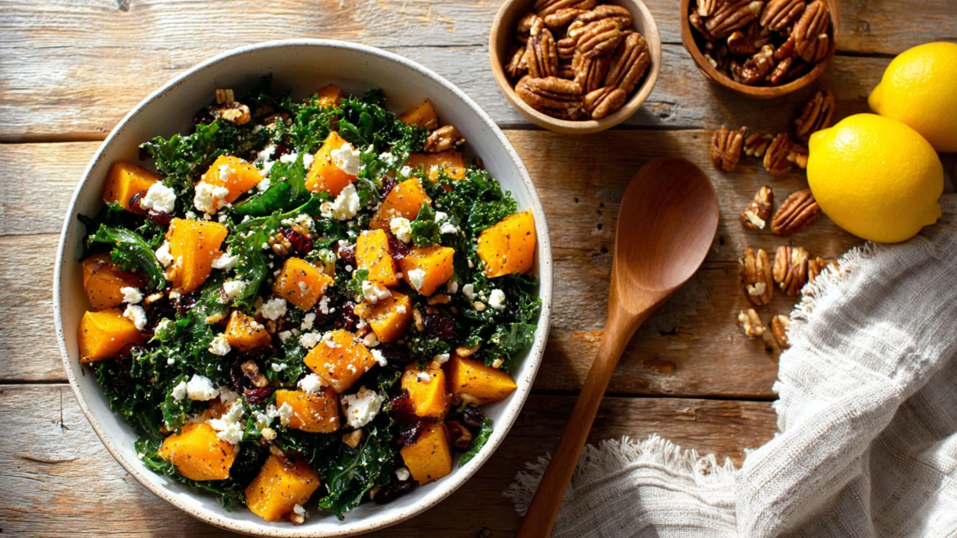 Maple-Roasted Butternut Squash and Kale Salad with Pecans