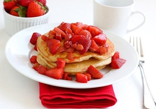 Strawberry-Rhubarb Compote Pancakes