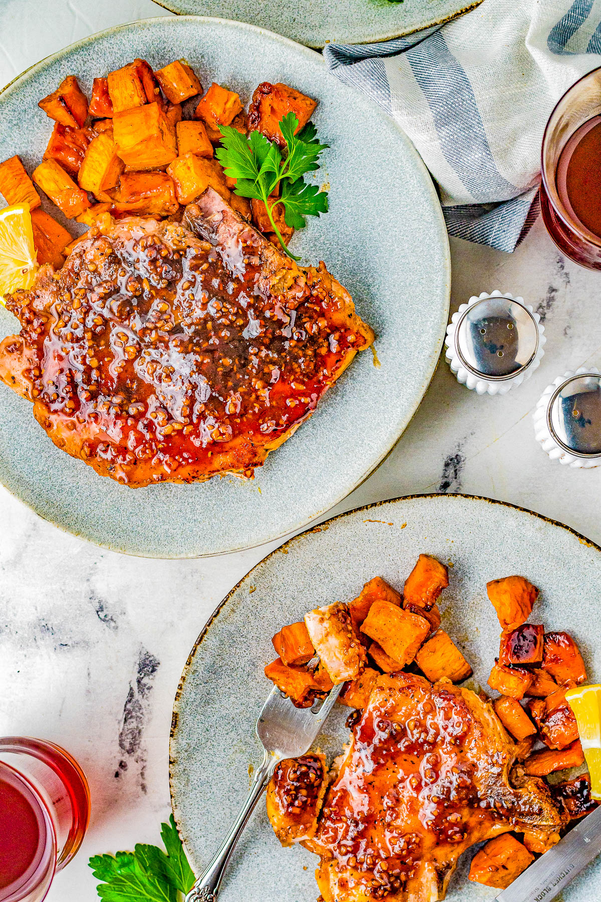 Maple-Glazed Pork Chops with Sweet Potato Tree