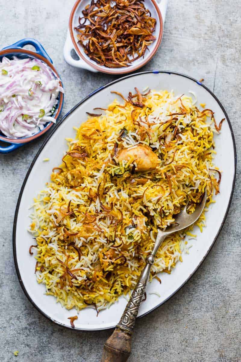 Pakistani Chicken Biryani with Raisin Garnish