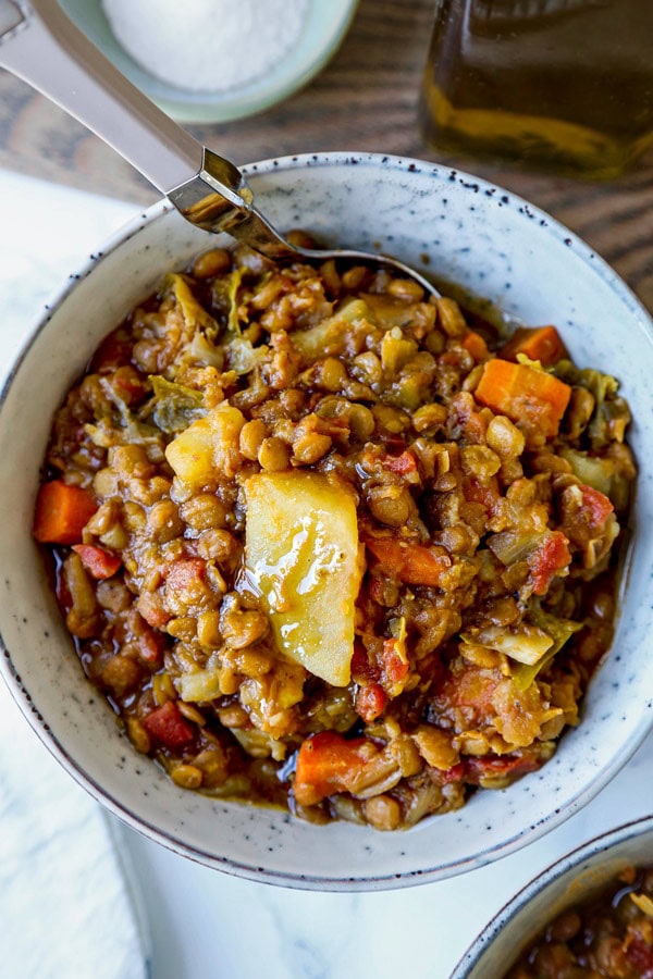 Saffron-Infused Lentil and Dried Plum Stew with Toasted Almonds
