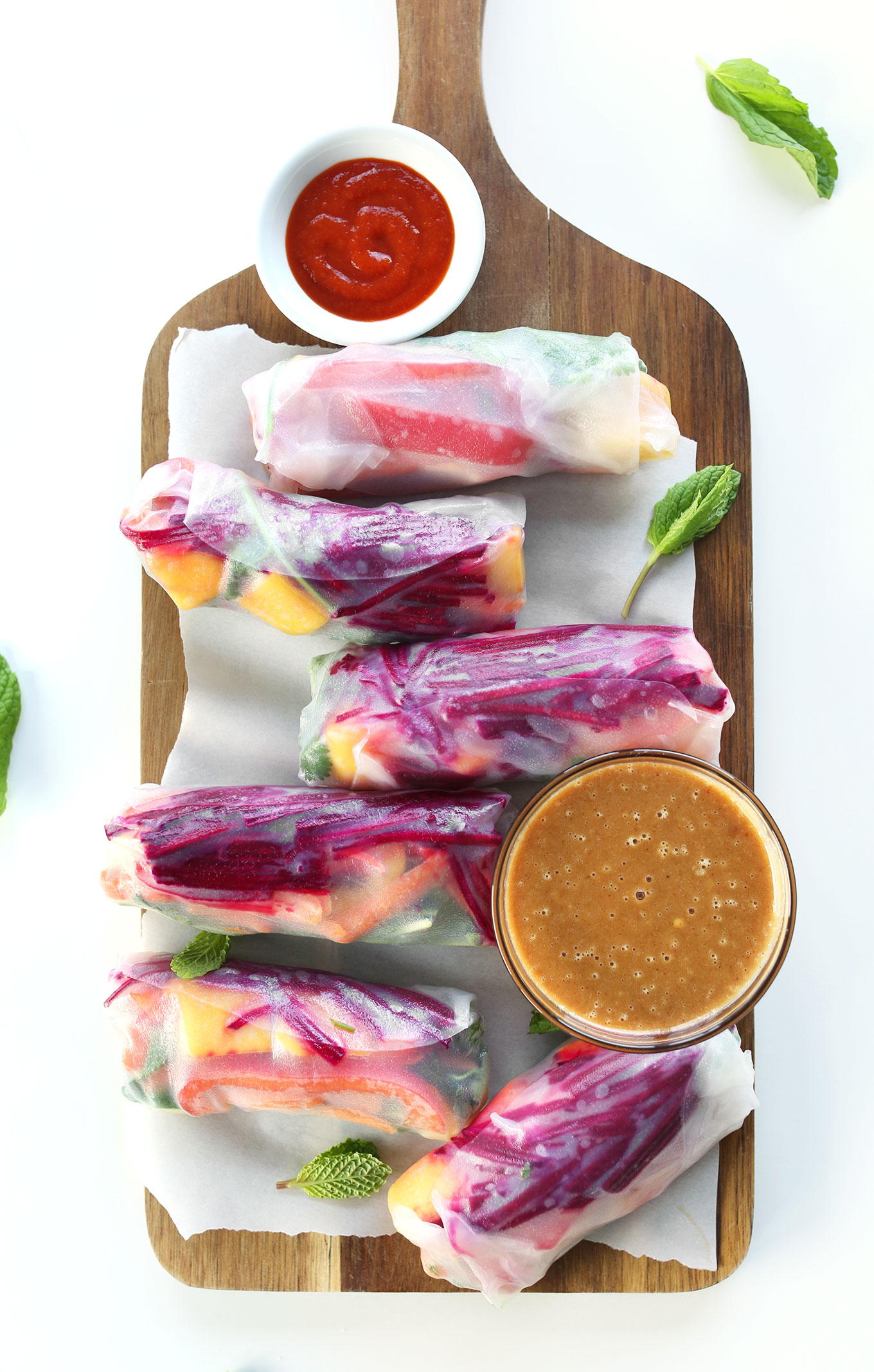 Vegan Rainbow Spring Rolls with Peanut Dipping Sauce