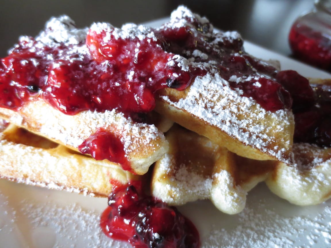 Cardamom-Spiced Waffles with Berry Compote