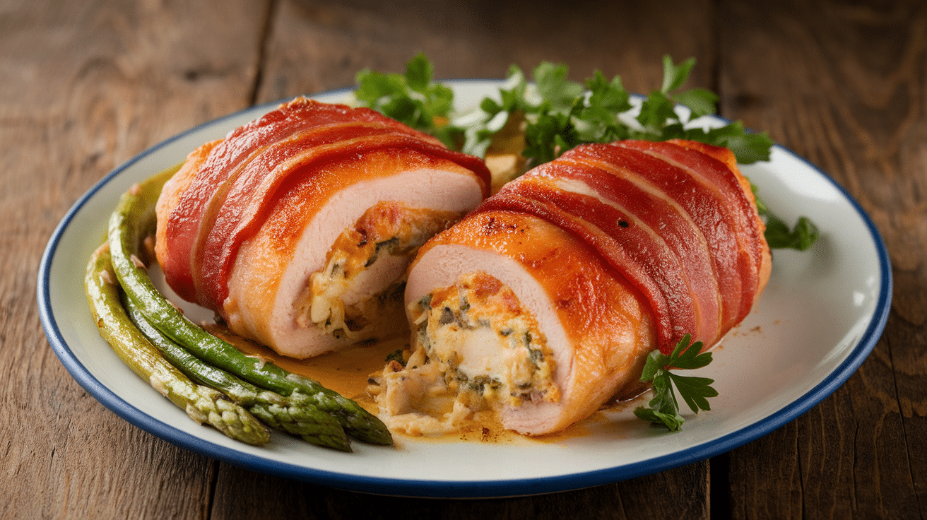 Bacon-Wrapped Stuffed Chicken Breast with Herb Butter