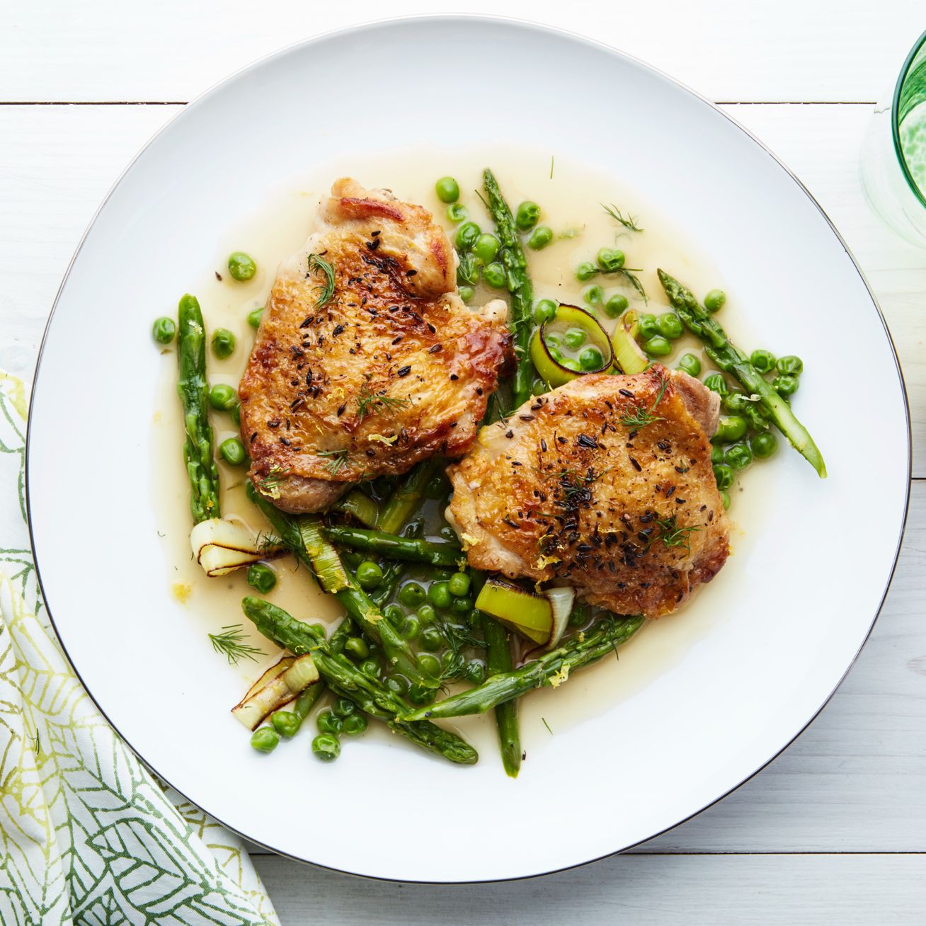 Honey-Glazed Chicken Thighs with Asparagus and Peas