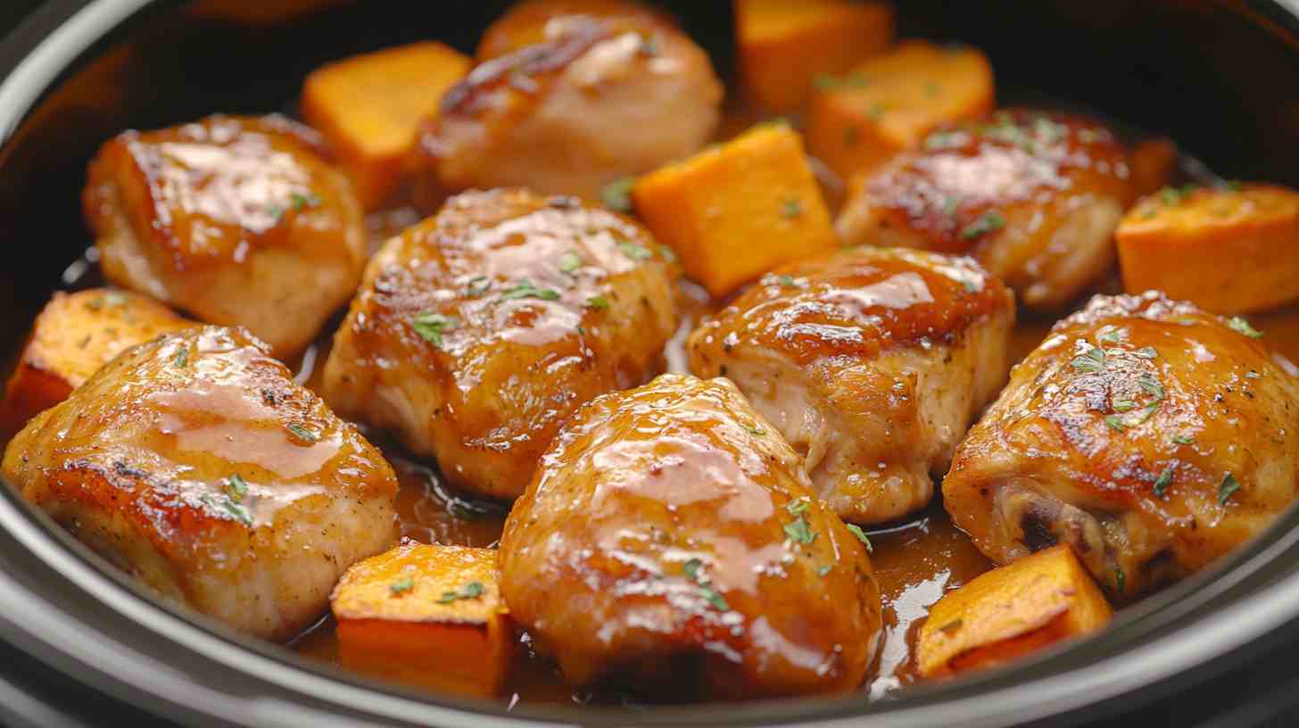 Maple-Mustard Glazed Chicken Thighs with Roasted Sweet Potatoes