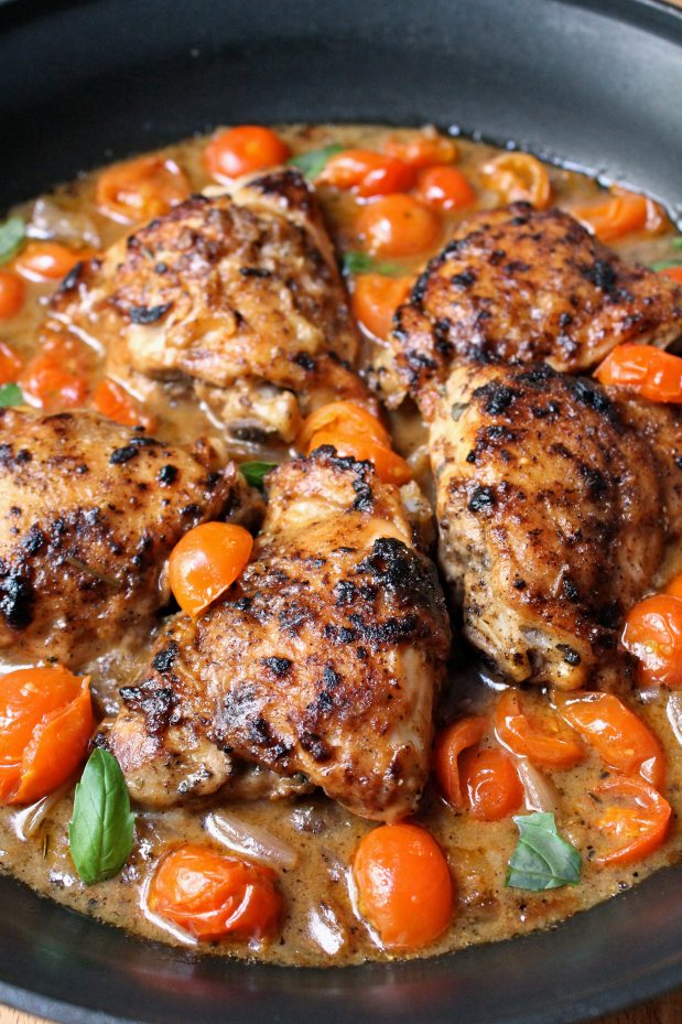 Herb-Crusted Chicken Thighs with Cherry Tomatoes