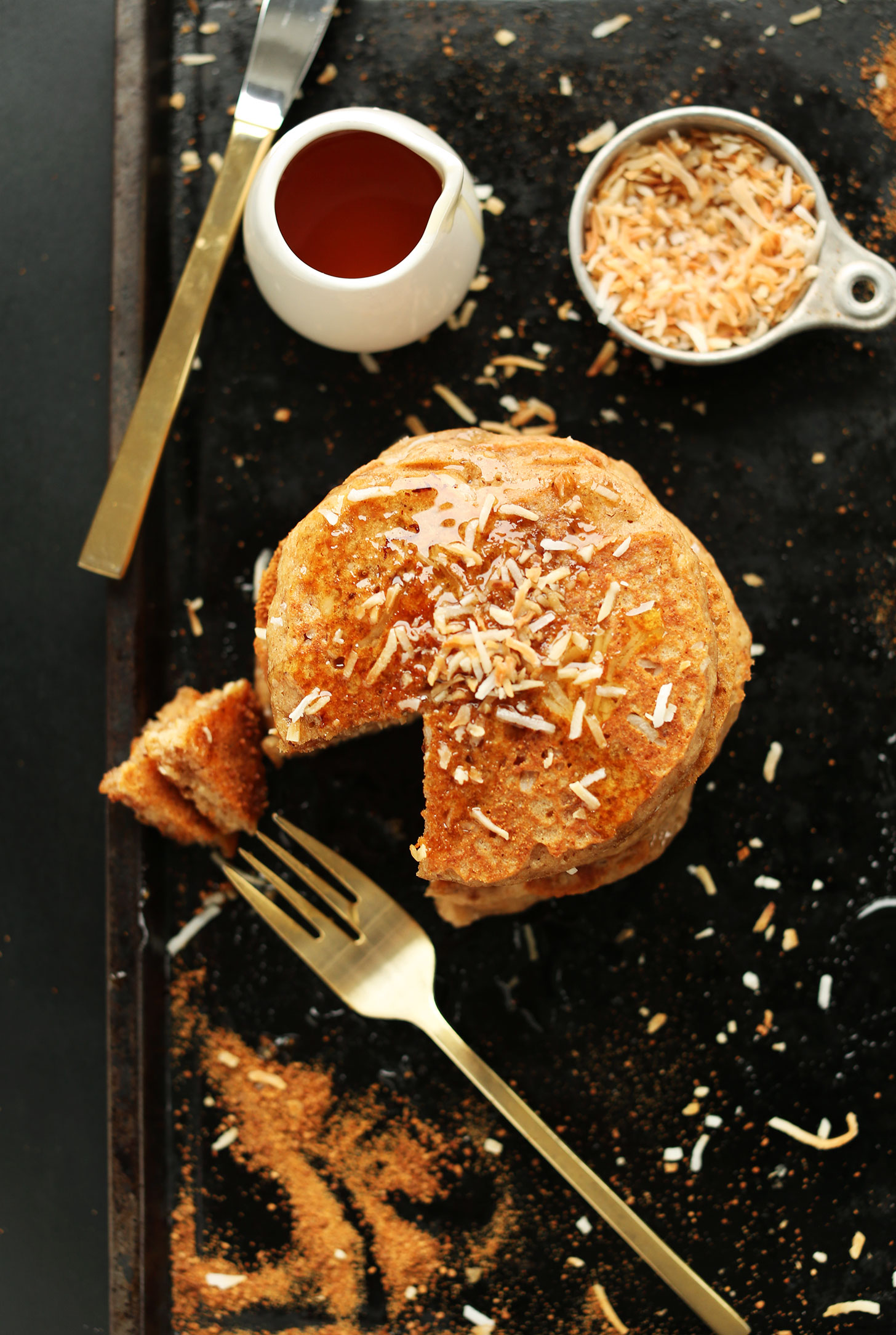 Strawberry Syrup Pancakes with Toasted Coconut