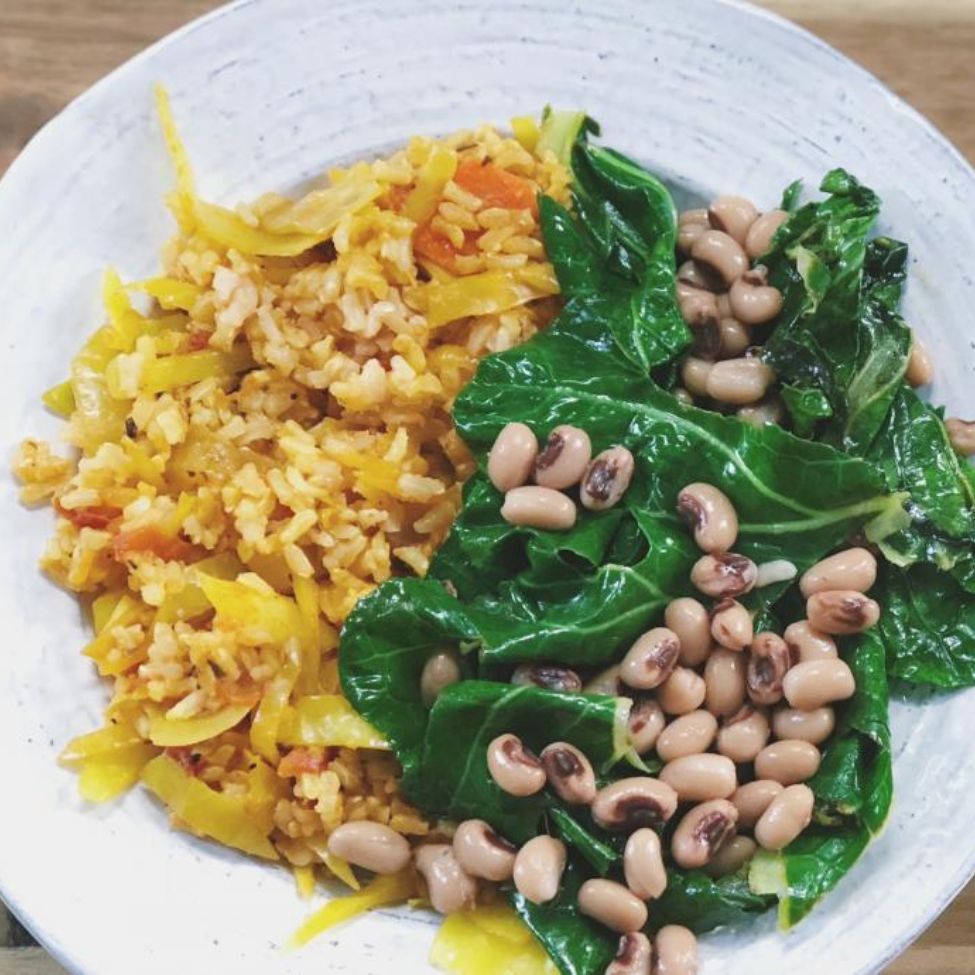 Jollof-Style Rice with Black-Eyed Peas and Bell Peppers