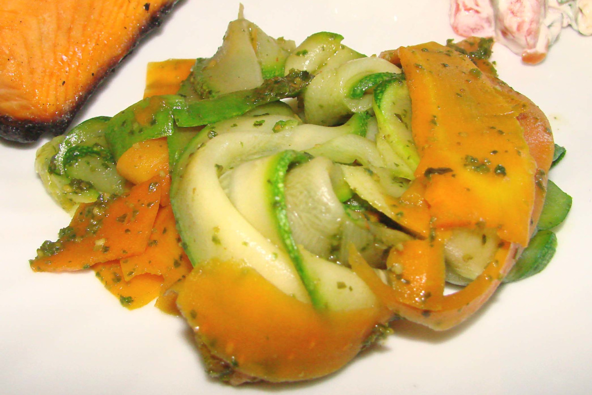 Sautéed Zucchini Ribbons with Almond Pesto