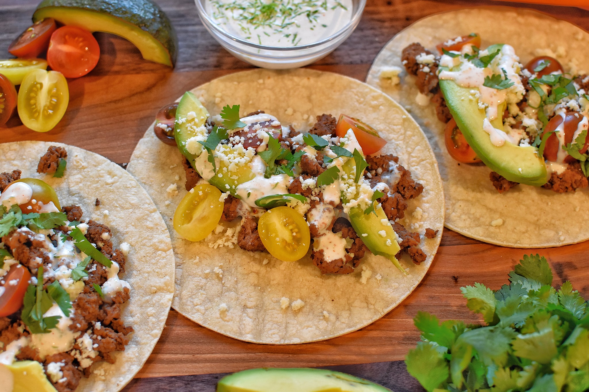 Brew City Beef Tacos with Cilantro-Lime Crema