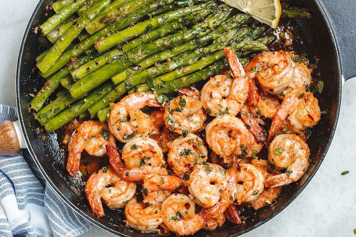 Pan-Seared Shrimp with Lemon-Garlic Butter and Asparagus