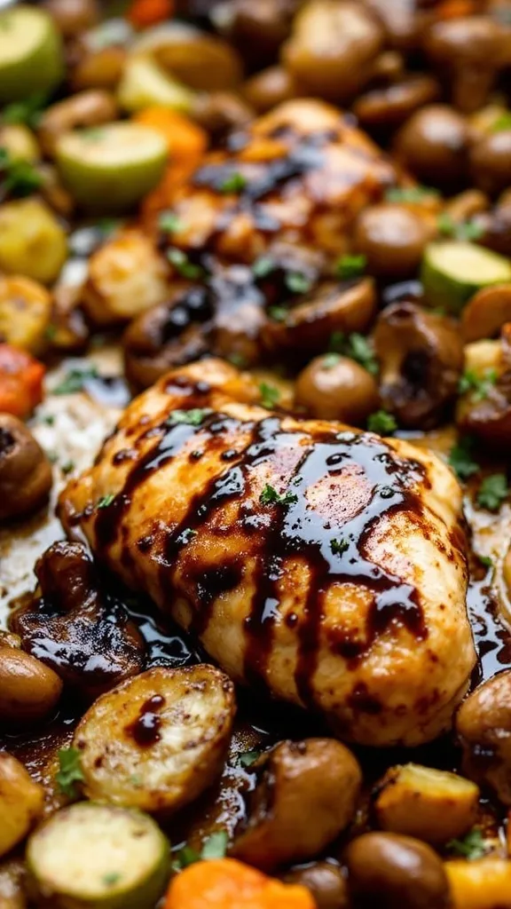 Balsamic-Glazed Chicken Thighs with Roasted Mushrooms and Onions
